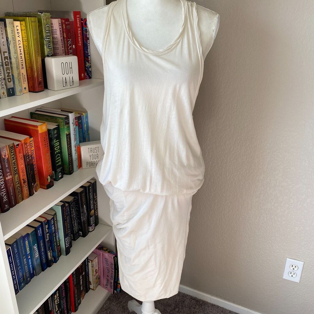 Standard JAMES PERSE Cream Cotton Razorback Ruched Tank Dress Size 4(XL)